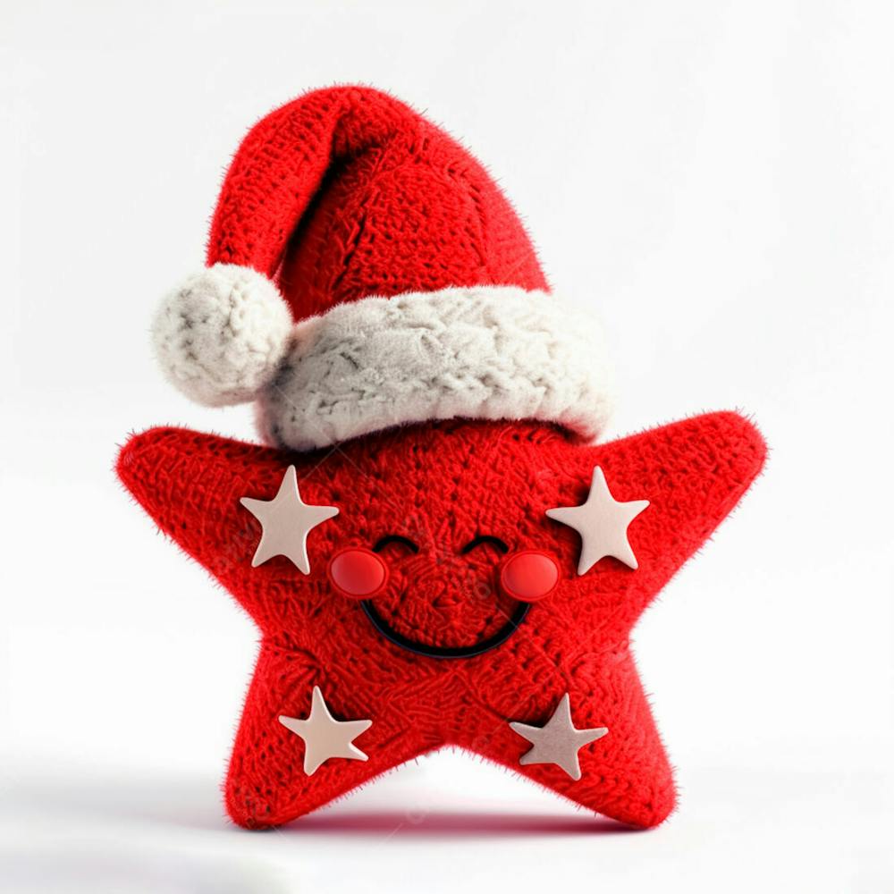 Estrela Vermelha 3D Com Um Chapéu De Papai Noel Em Um Fundo Branco