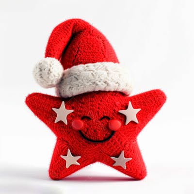Estrela Vermelha 3D Com Um Chapéu De Papai Noel Em Um Fundo Branco