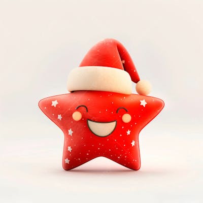 Estrela Vermelha 3D Com Um Chapéu De Papai Noel Em Um Fundo Branco
