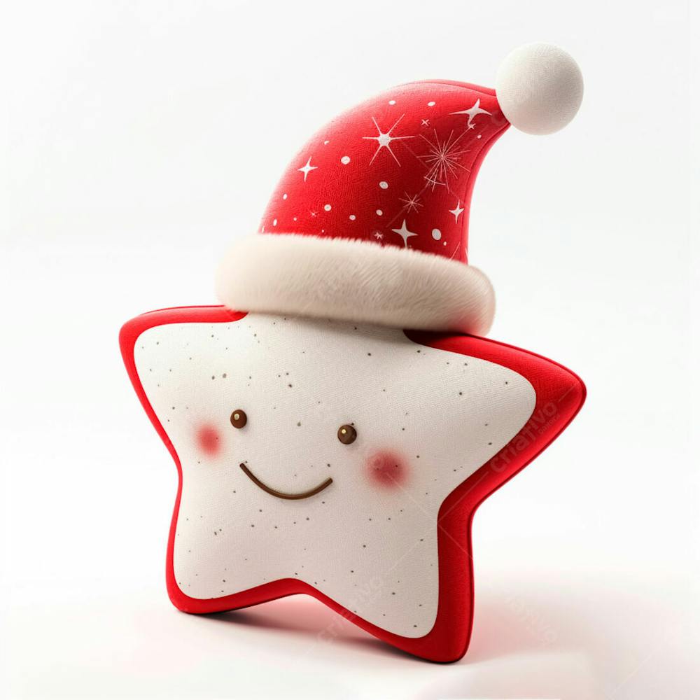 Estrela Vermelha 3D Com Um Chapéu De Papai Noel Em Um Fundo Branco