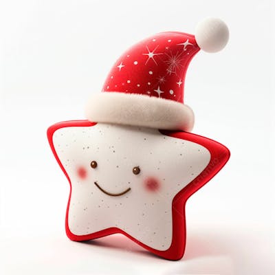 Estrela Vermelha 3D Com Um Chapéu De Papai Noel Em Um Fundo Branco