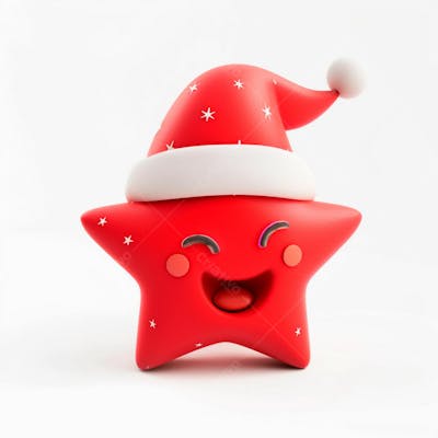 Estrela Vermelha 3D Com Um Chapéu De Papai Noel Em Um Fundo Branco