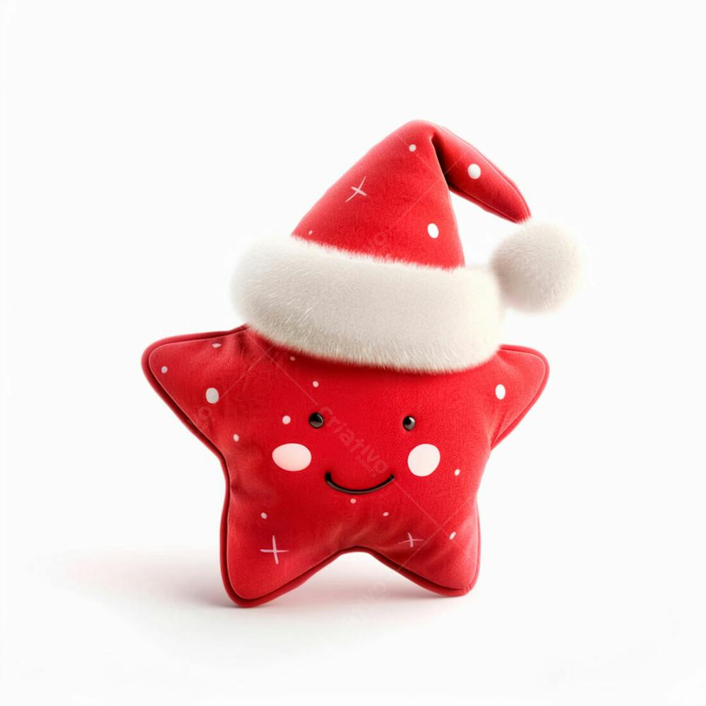 Estrela Vermelha 3D Com Um Chapéu De Papai Noel Em Um Fundo Branco