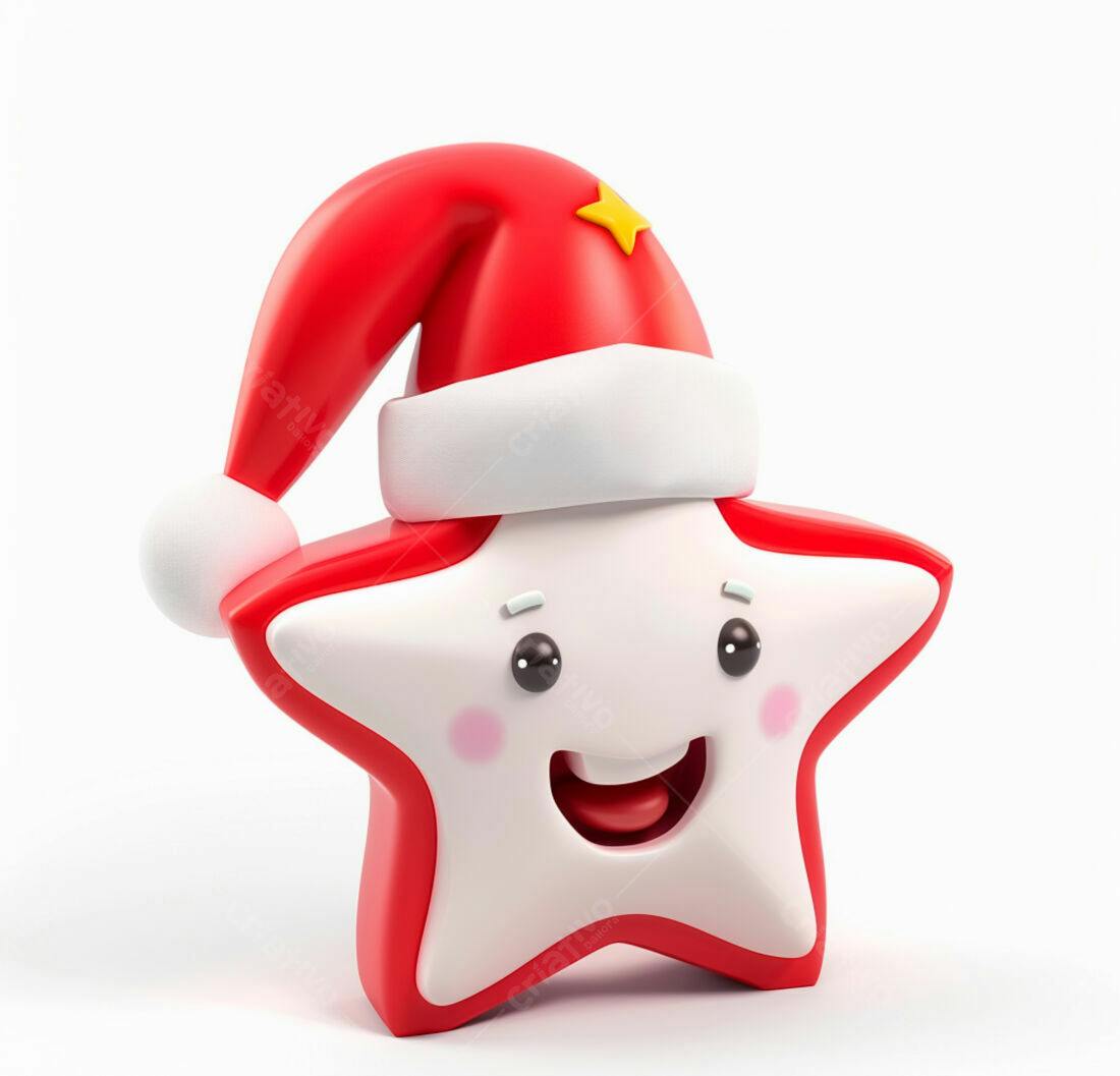 Estrela Natalina alegre com chapéu de Papai Noel