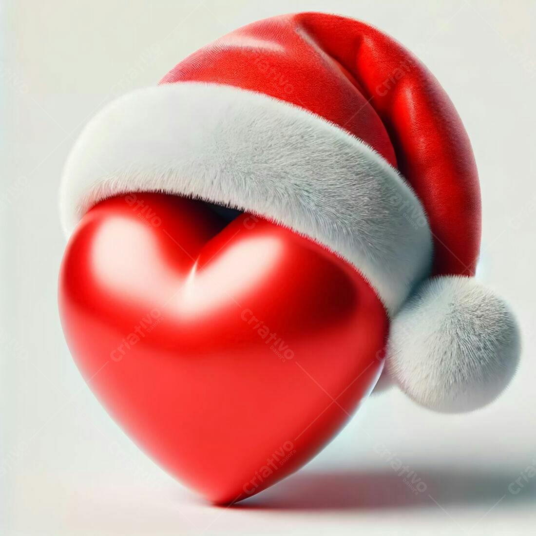 Coração vermelho com chapéu de Papai Noel
