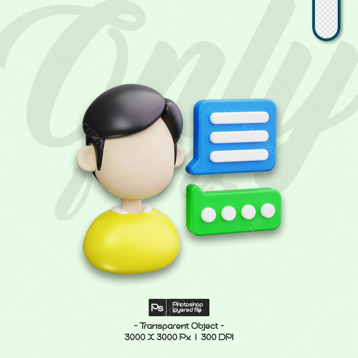 Ícone 3D Avatar Mensagem PSD Editável