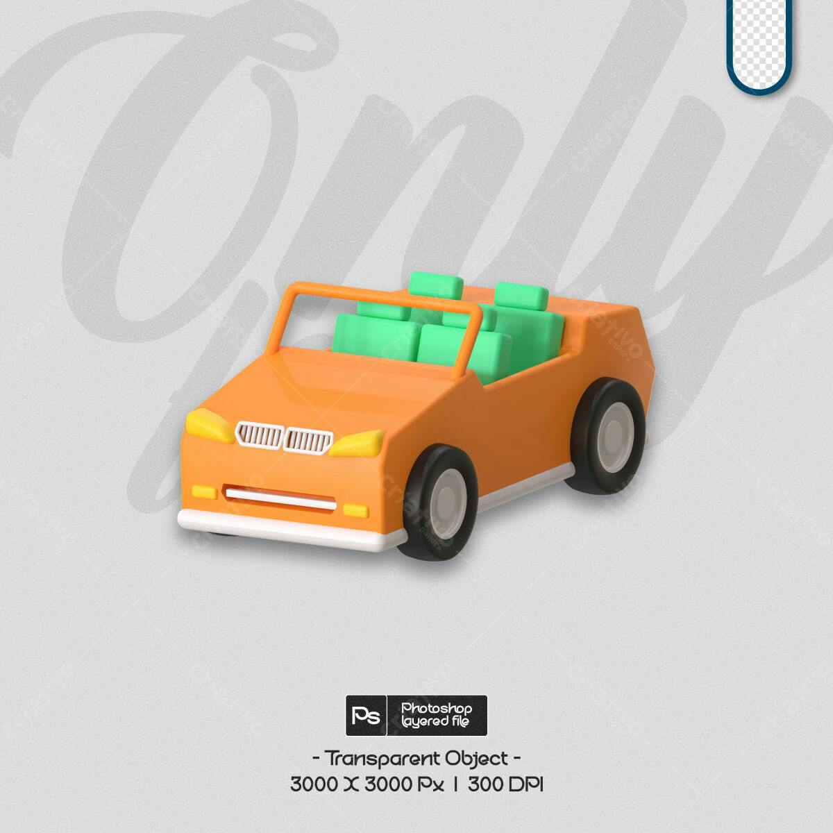 PSD Carro Desenho 3D Laranja PSD Editável