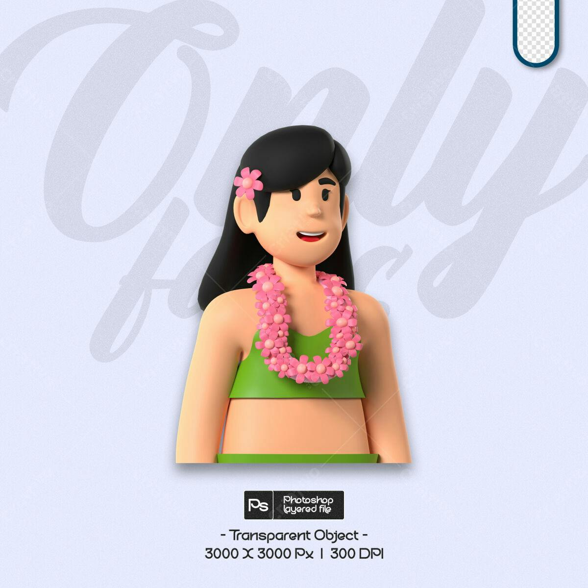 Personagem 3D Havaiana PSD Editável