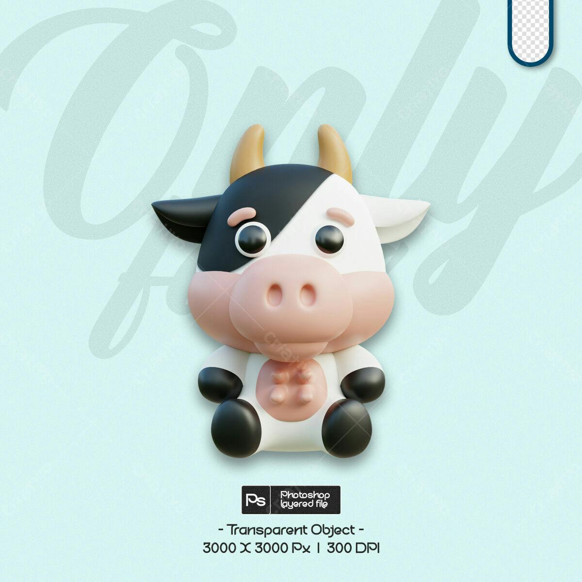 Personagem 3D de Vaca Cartoon para Post PSD Editável