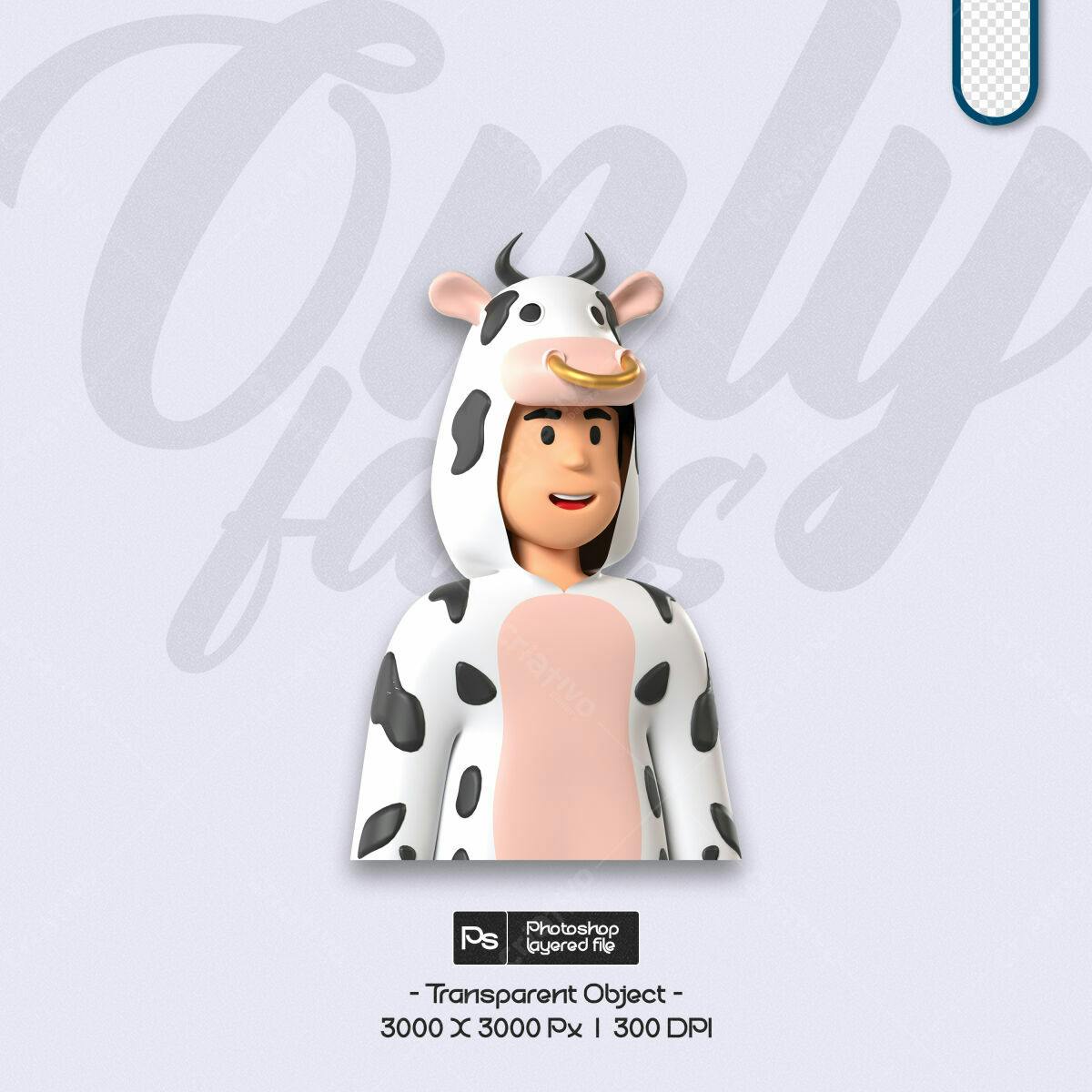 Avatar 3D Personagem Vaca PSD Editável