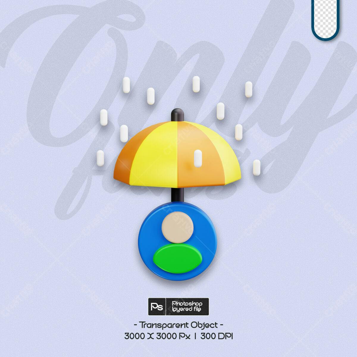 Icone 3D Chuva e Guarda-Chuva PSD Editável