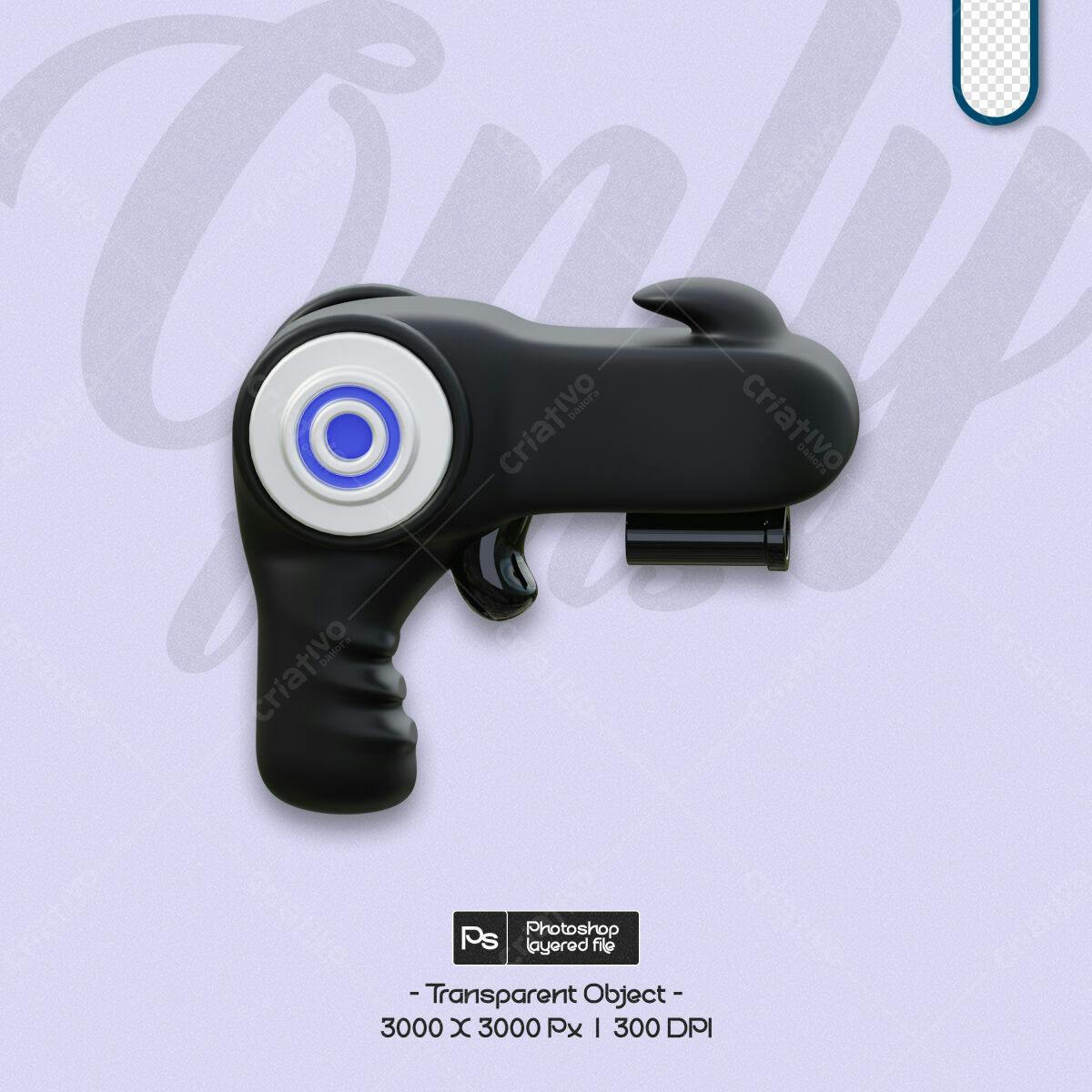 Objeto 3D Pistola Preta PSD Editável