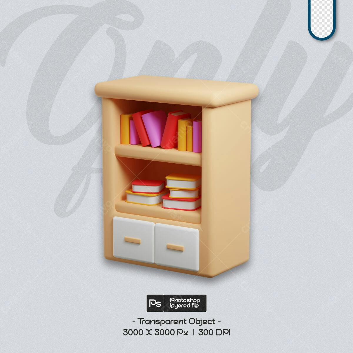 Objeto 3D de Estante para Livros PSD Editável