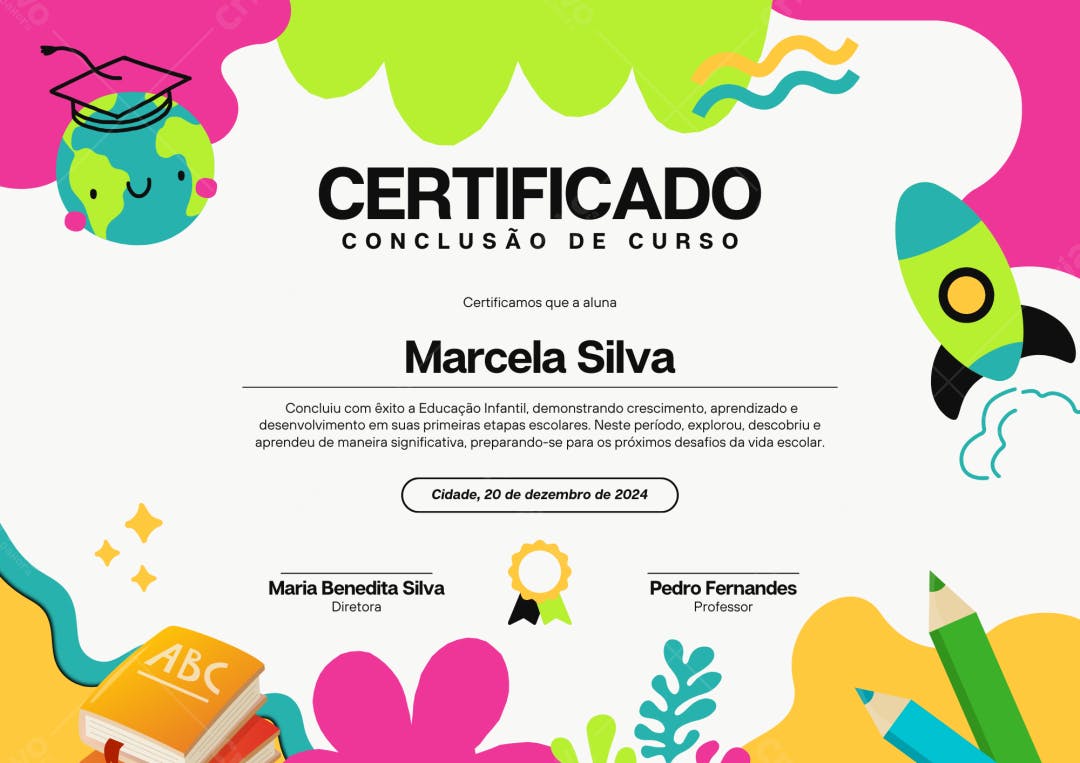 Certificado de Conclusão Infantil Colorido Editável no Canva