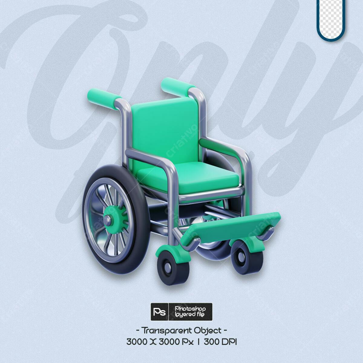 PSD Objeto 3D Cadeira de Rodas Verde-água para Design Inclusivo
