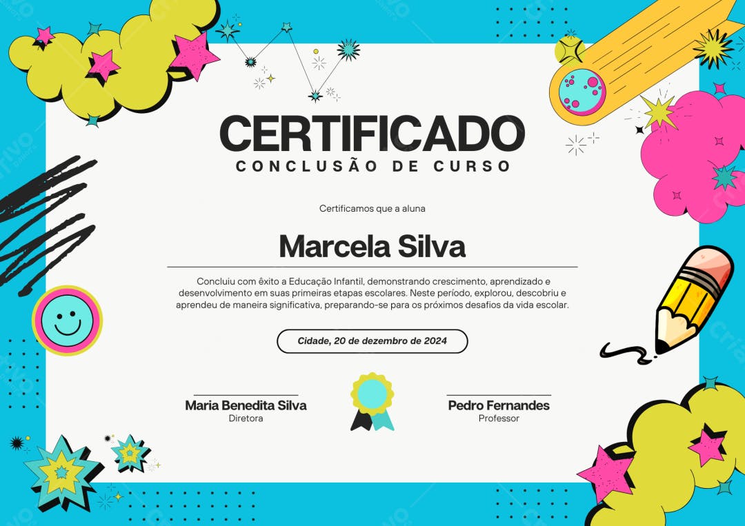 Certificado de Conclusão Educação Infantil Colorido Editável no Canva