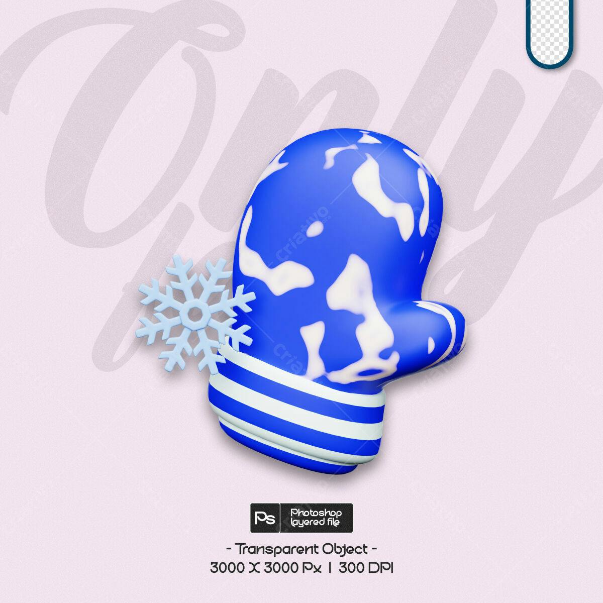 Arte Natalina com Luva Azul e Floco de Neve PSD Editável