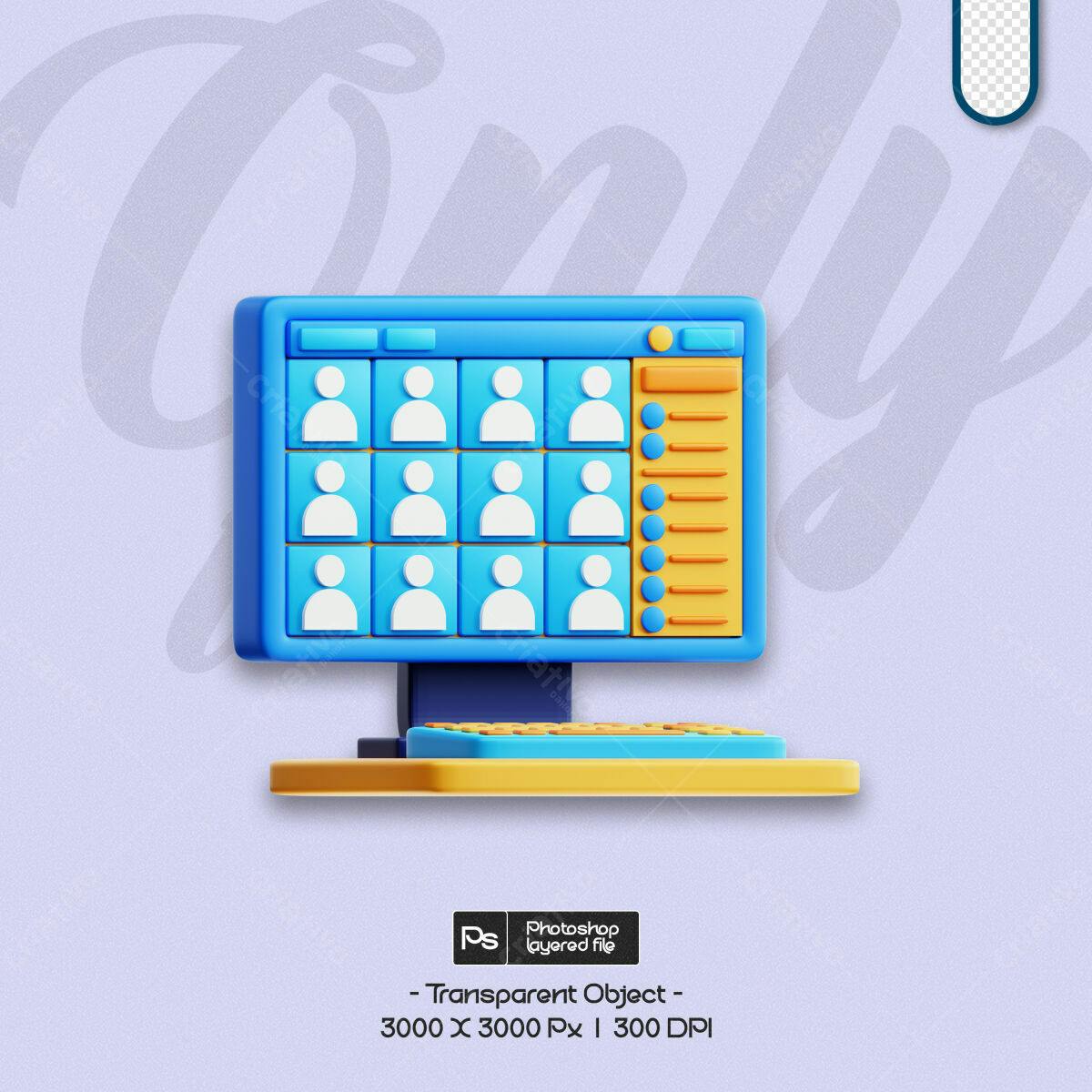 Mockup de Computador 3D para Apresentação de Equipe PSD Editável