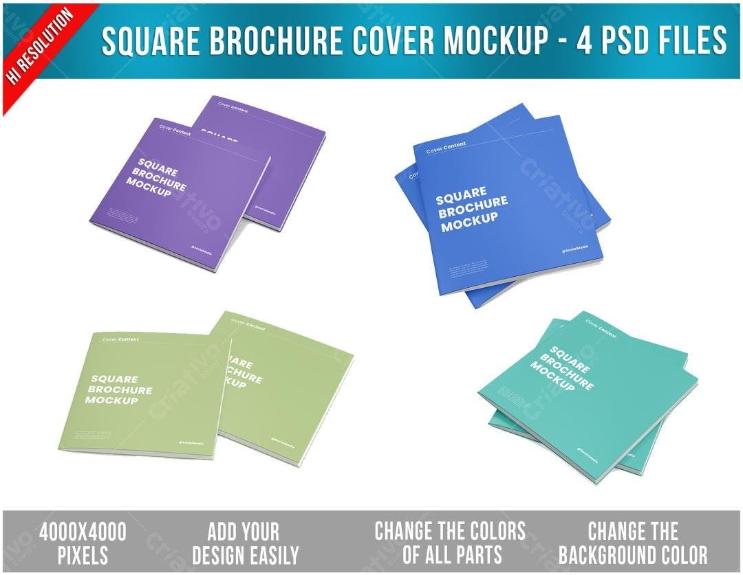 Mockup de Brochura Quadrada: Design Moderno em Várias Cores