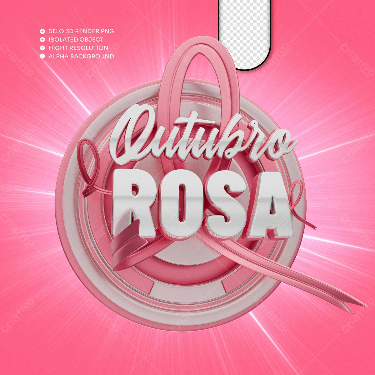 Selo 3D Outubro Rosa Rosa e Prata