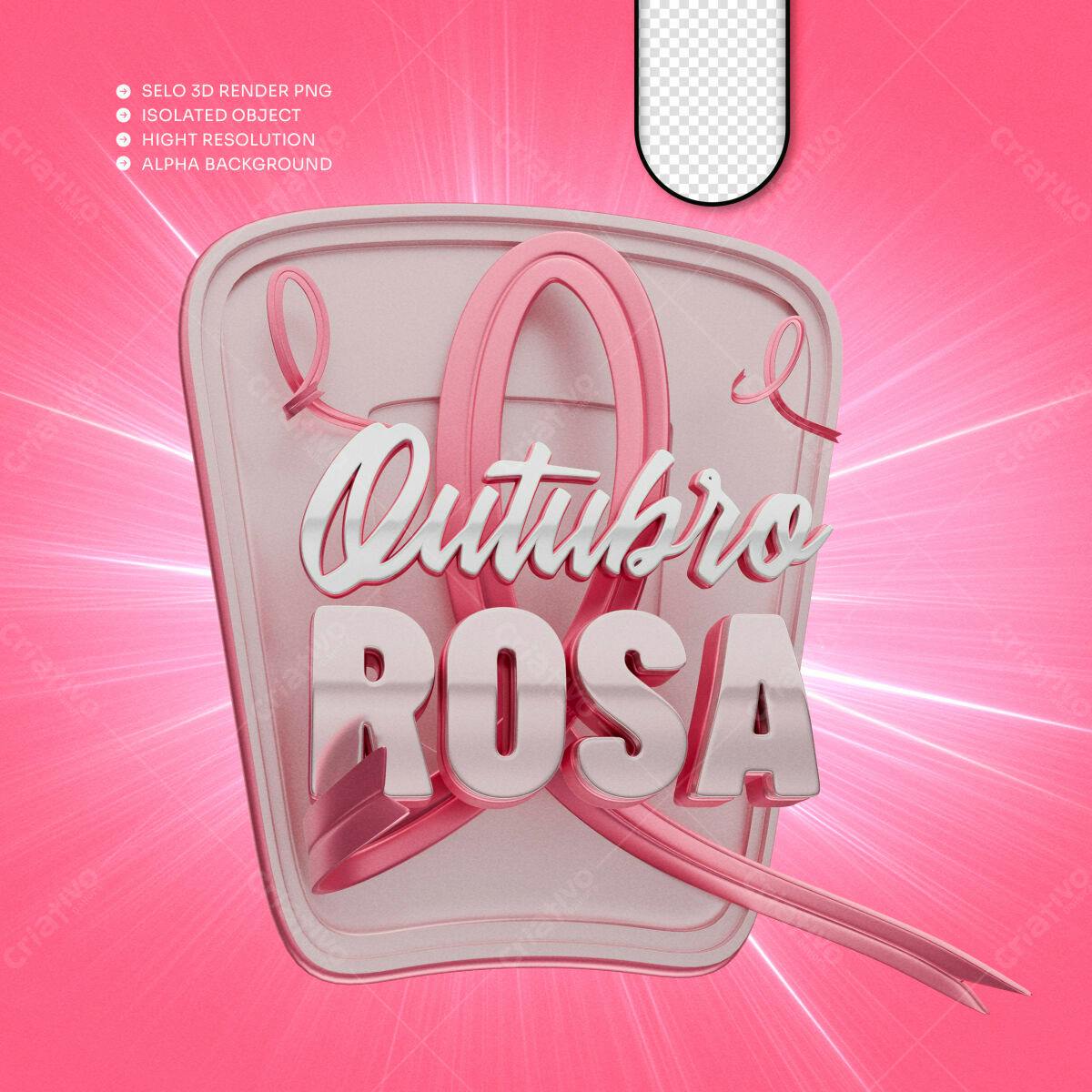 Selo 3D Outubro Rosa Rosa e Prata Metalizado