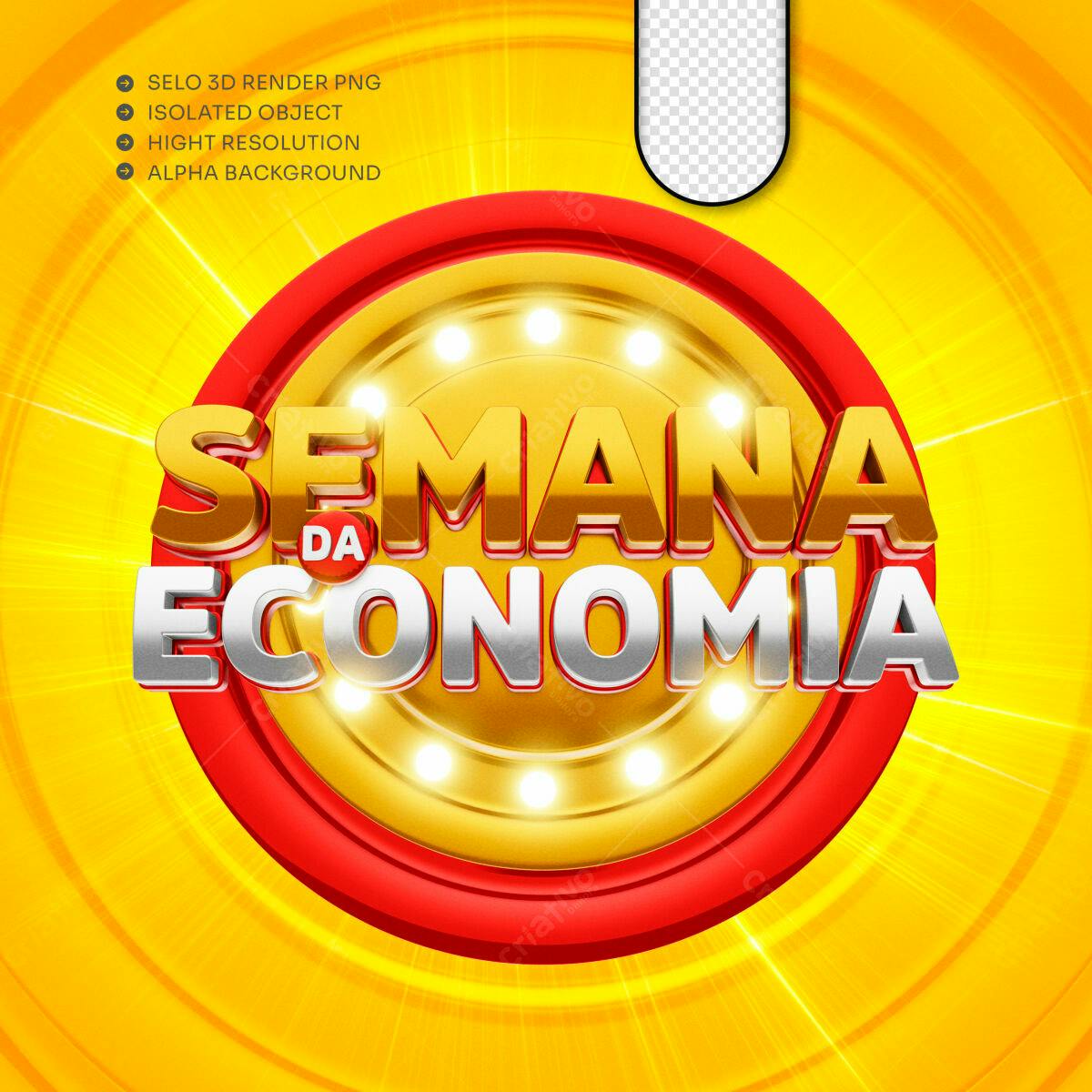Selo 3D promocional dourado e vermelho