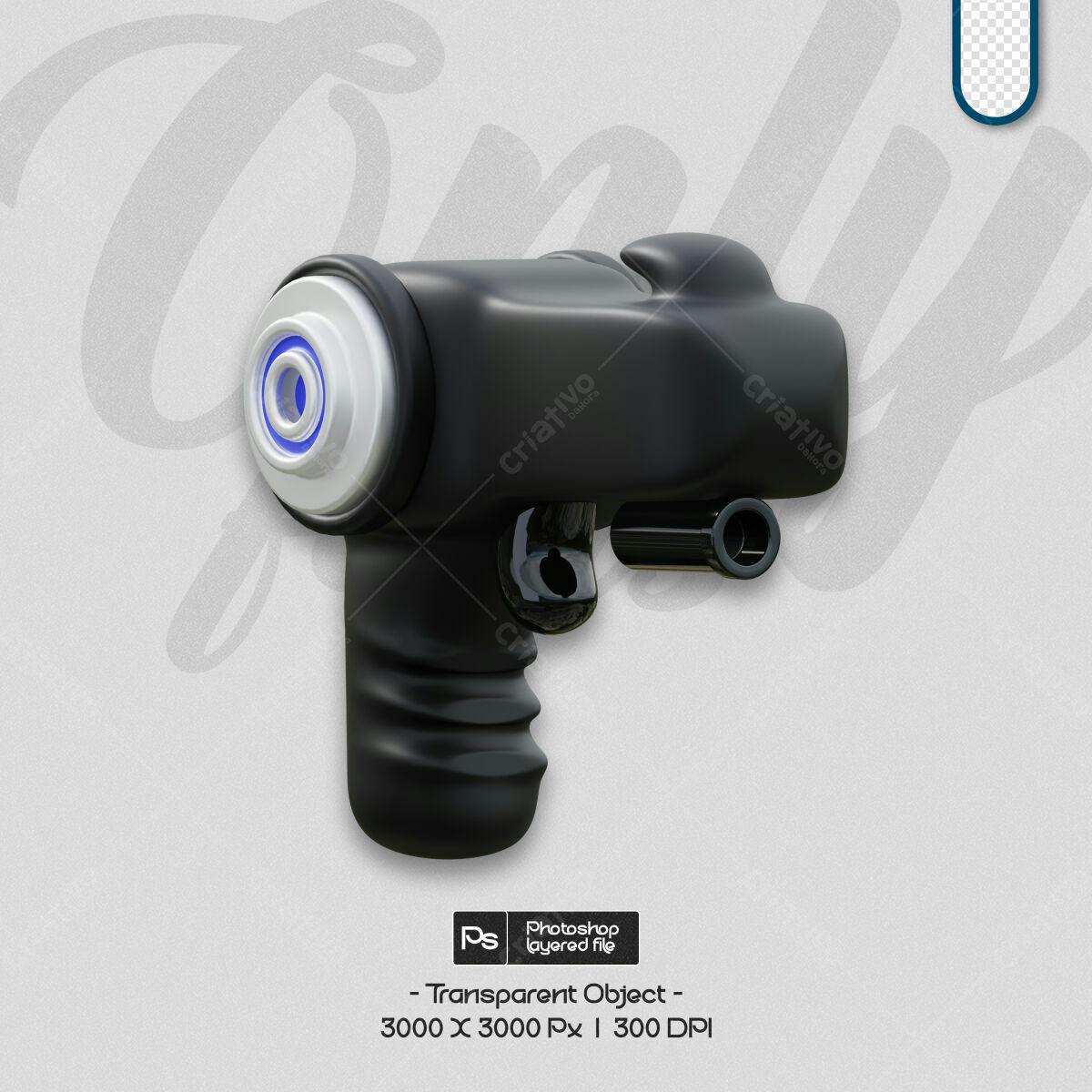 Objeto 3D Pistola Preta PSD Editável