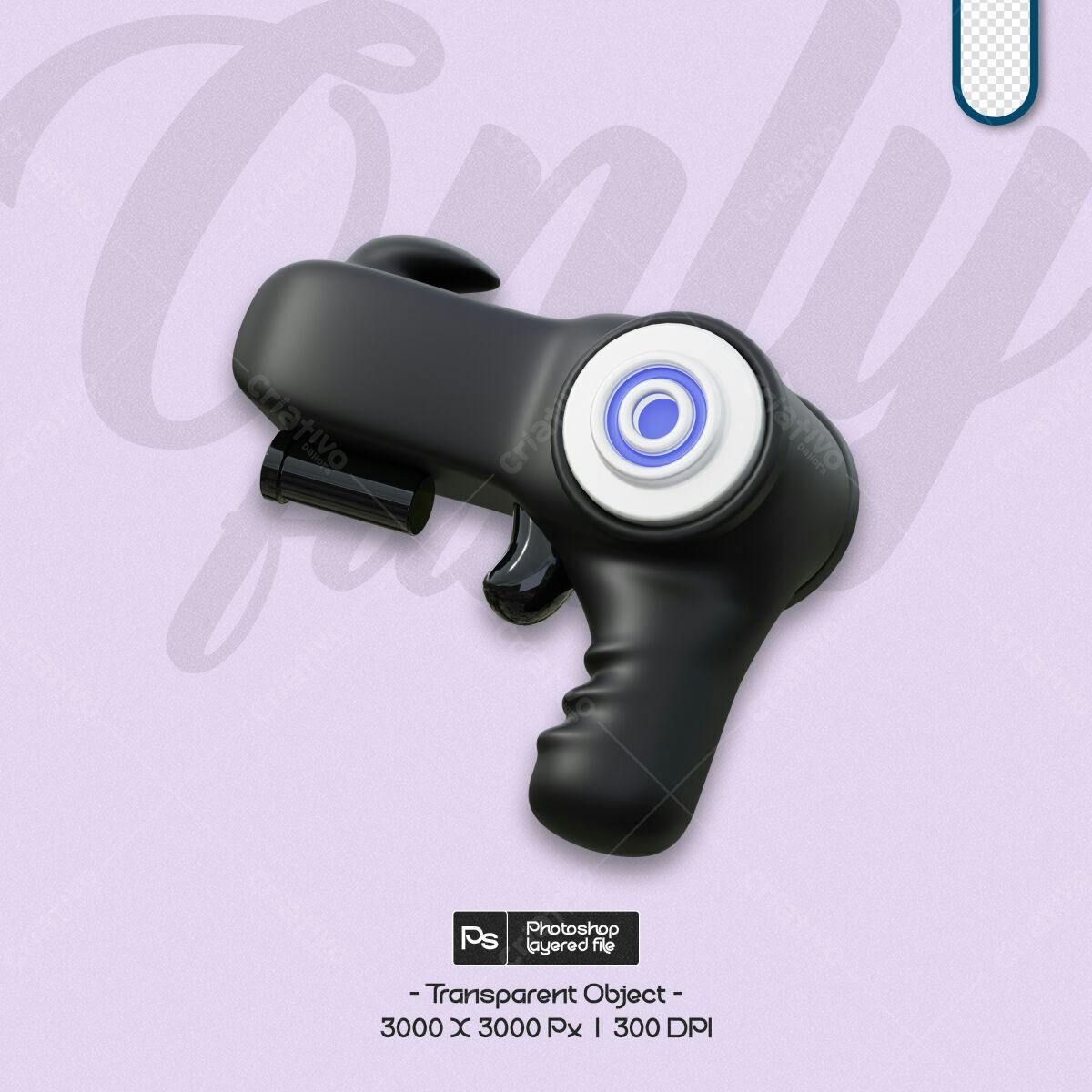 Objeto 3D Pistola Preta PSD Editável