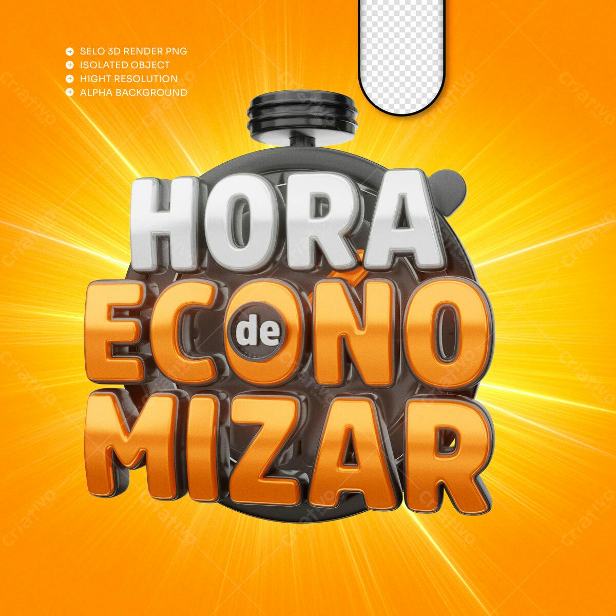 Selo 3D promocional laranja e prata estilo cronômetro