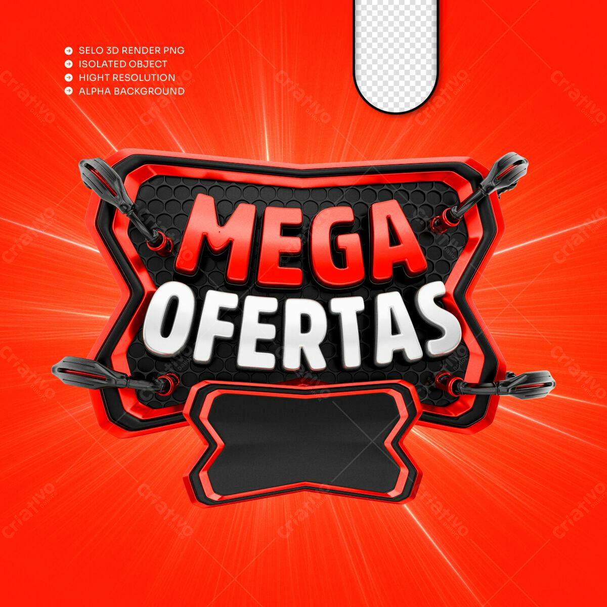 Selo 3D promocional vermelho e preto