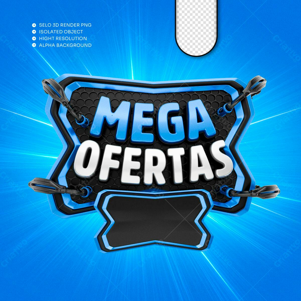 Selo 3D promocional azul e preto com efeito metálico