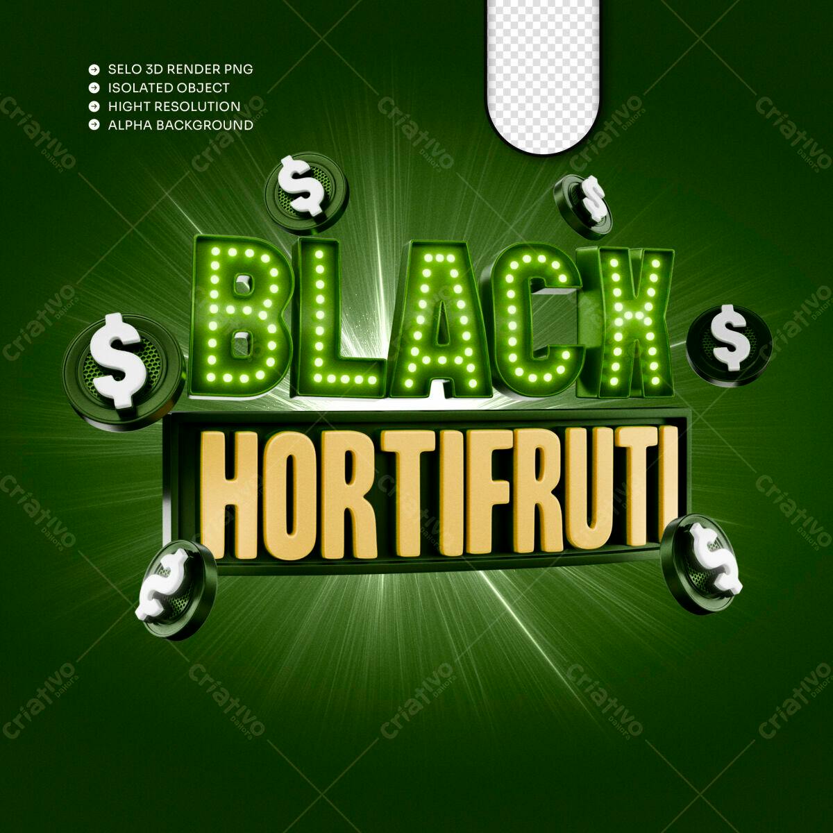 Selo 3D promocional Black Friday verde e dourado