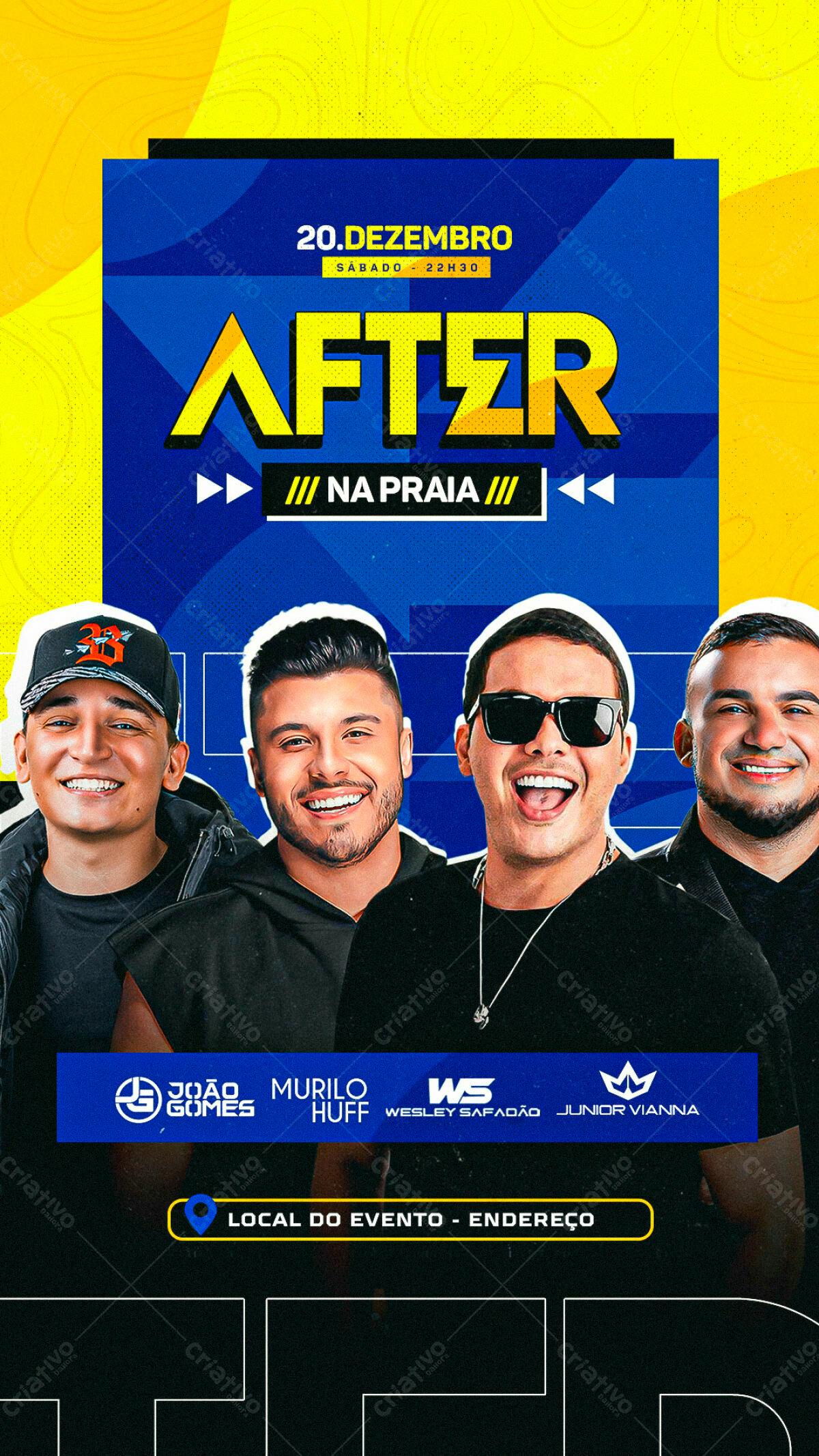 Flyer Festa na Praia com João Gomes, Murilo Huff, Wesley Safadão e Junior Vianna PSD Editável