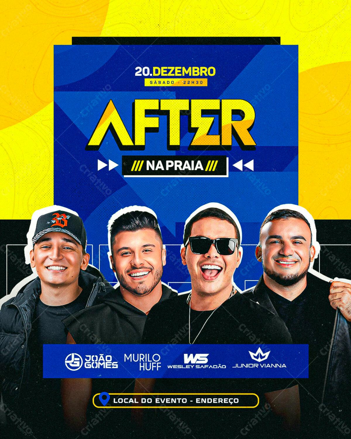 Flyer Festa na Praia com João Gomes, Murilo Huff e Wesley Safadão PSD Editável