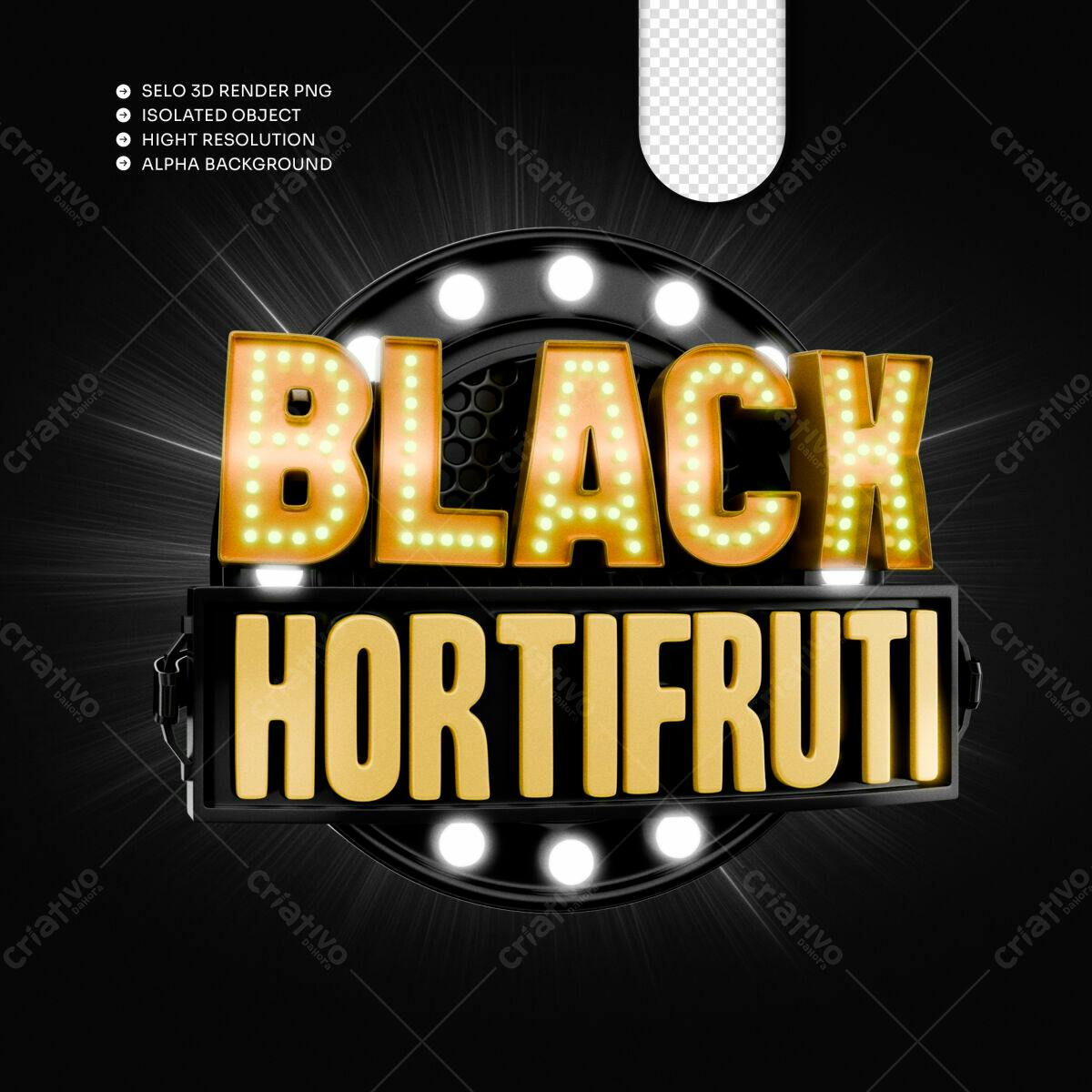 Selo 3D promocional Black Friday dourado e preto