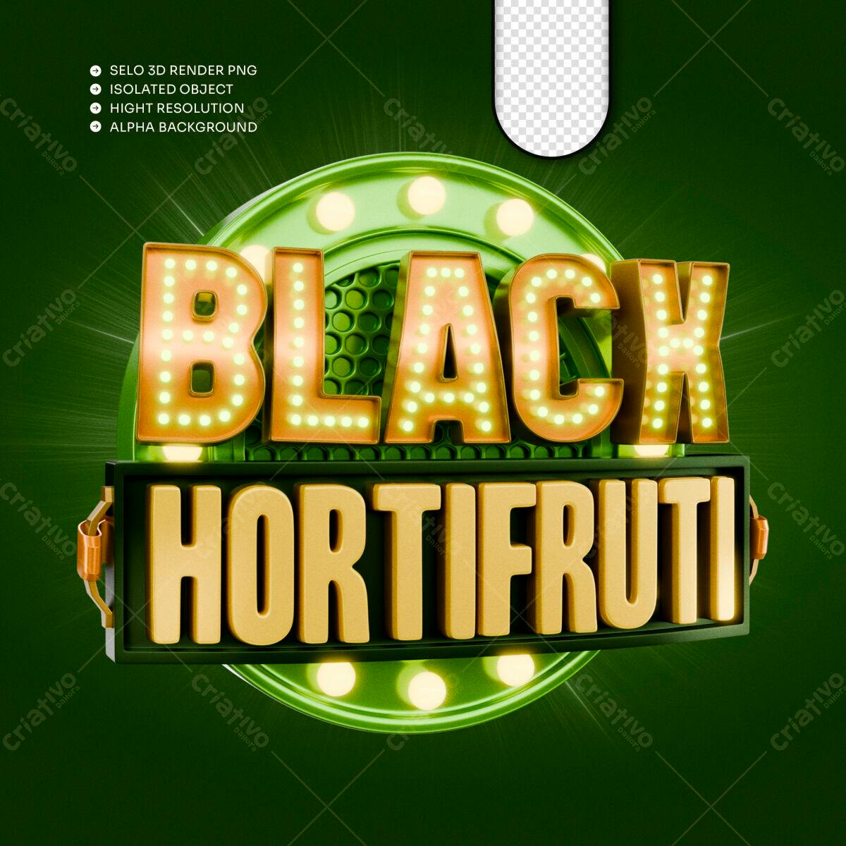 Selo 3D promocional Black Friday verde e dourado