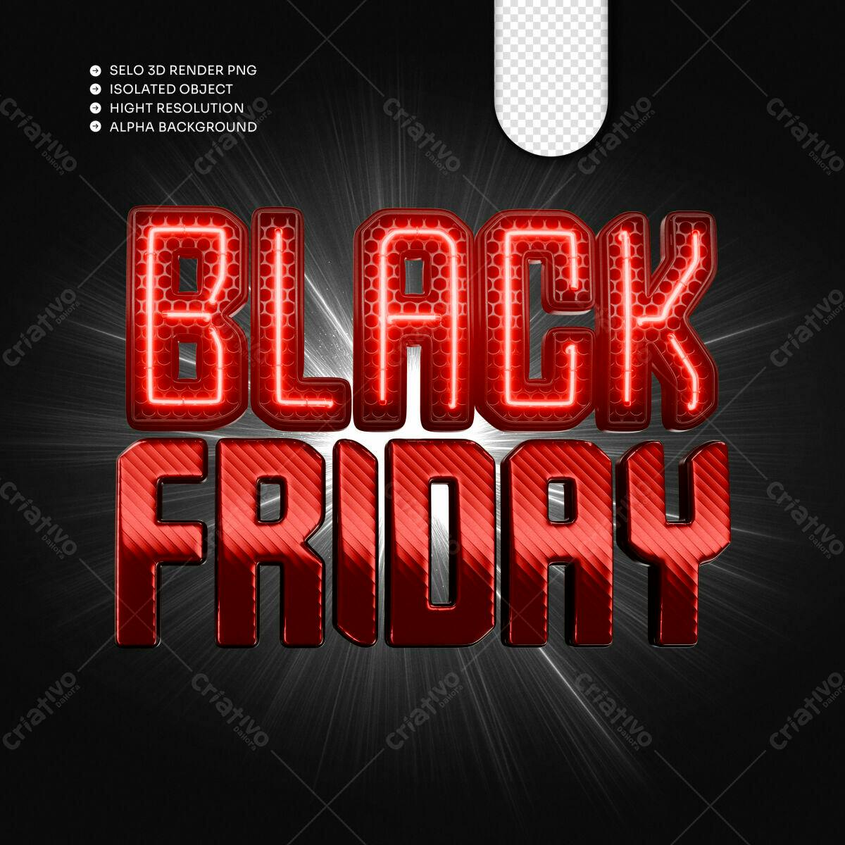 Selo 3D promocional Black Friday vermelho metálico