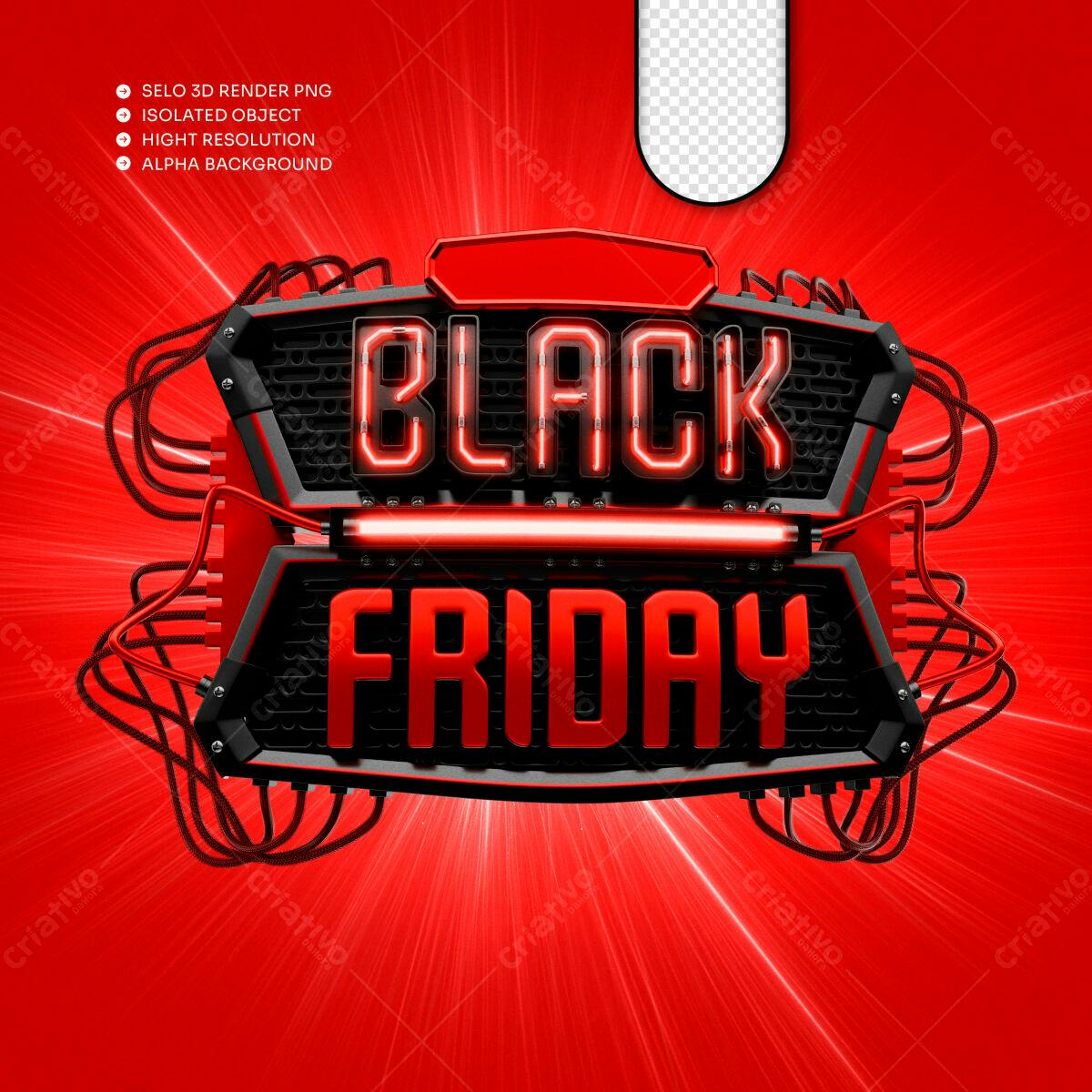 Selo 3D Black Friday futurista vermelho e preto