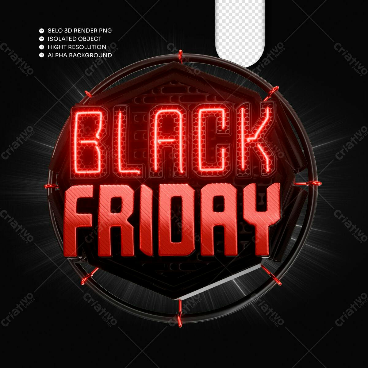Selo 3D Black Friday Neon Vermelho e Preto
