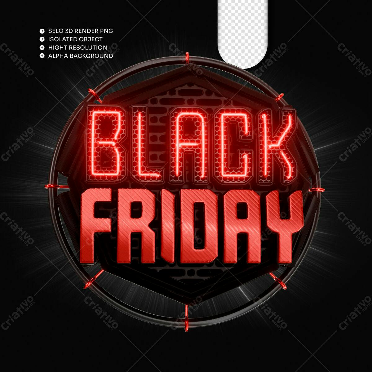 Selo 3D Black Friday Vermelho e Preto Metalizado