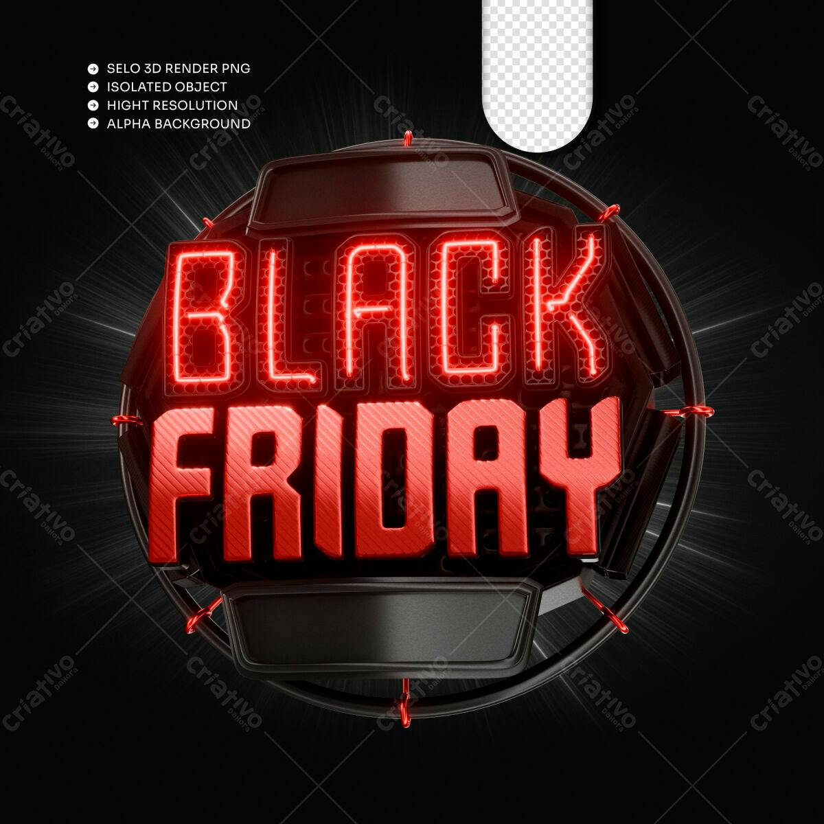 Selo 3D Black Friday metálico vermelho