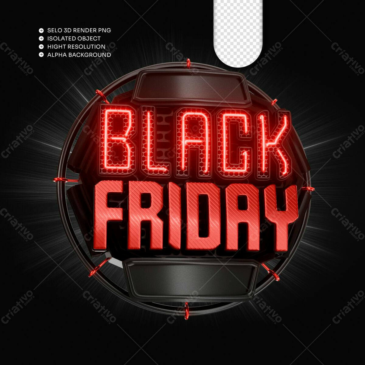 Selo 3D Black Friday Vermelho e Preto Neon
