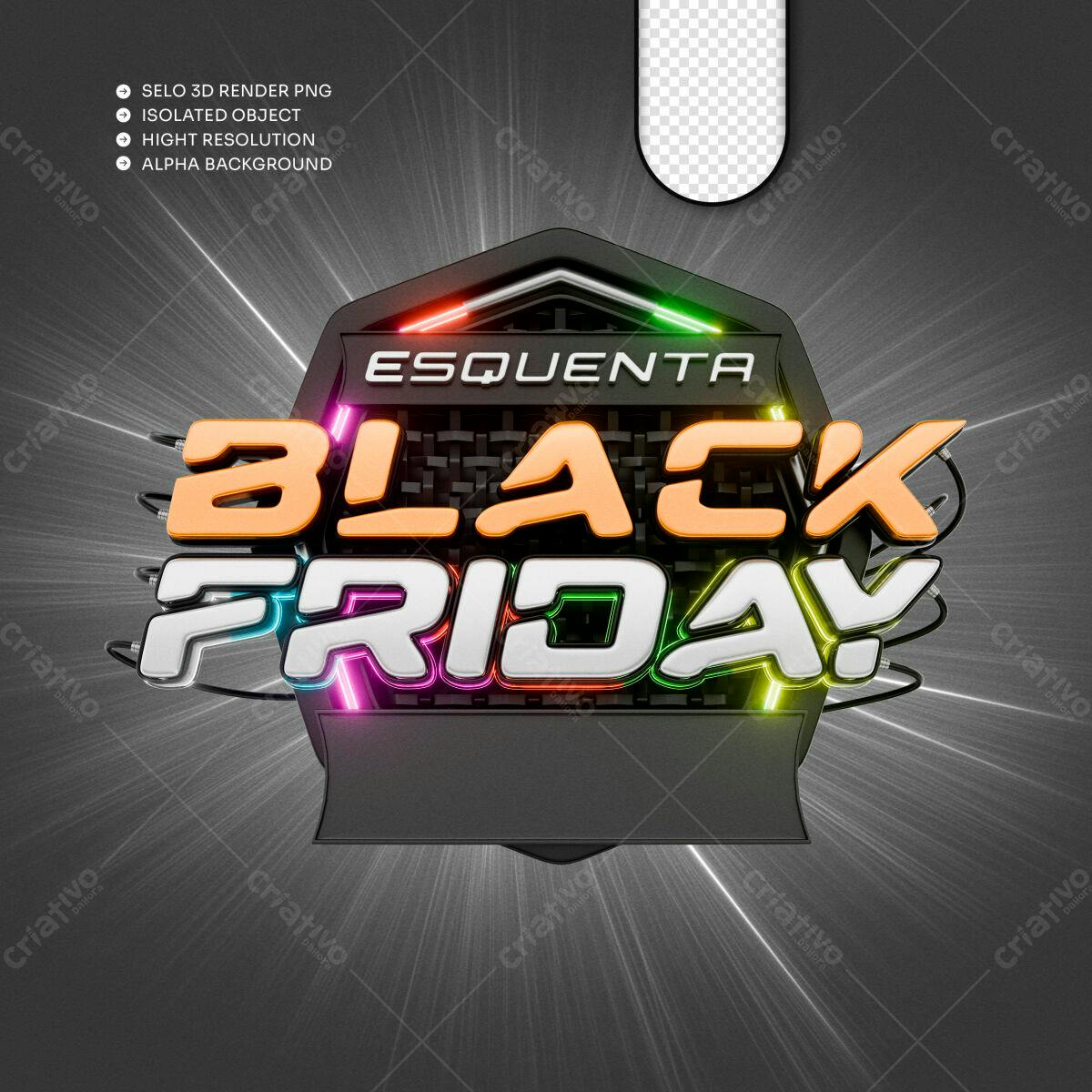 Selo 3D Black Friday Neon Preto e Laranja