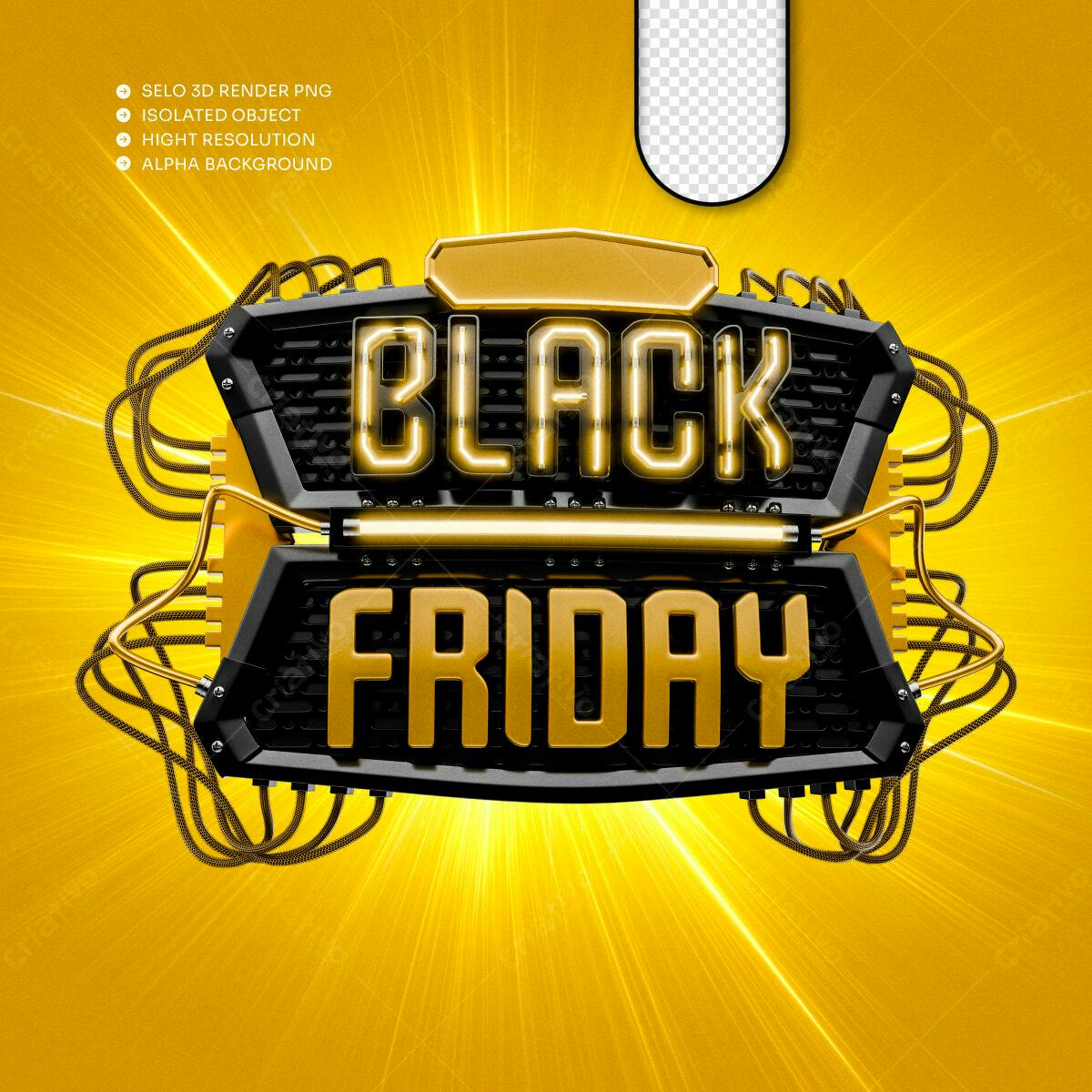 Selo 3D Black Friday dourado e preto