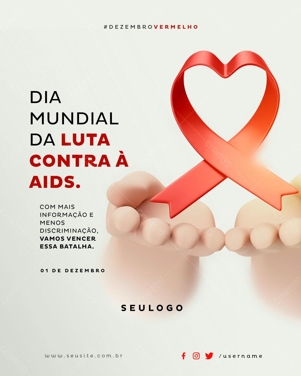 Post para o Dia Mundial de Luta Contra a Aids PSD Editável