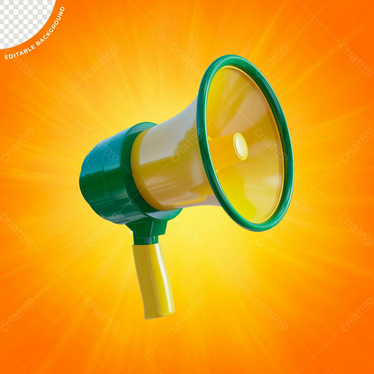 Megafone Amarelo e Verde PSD Editável