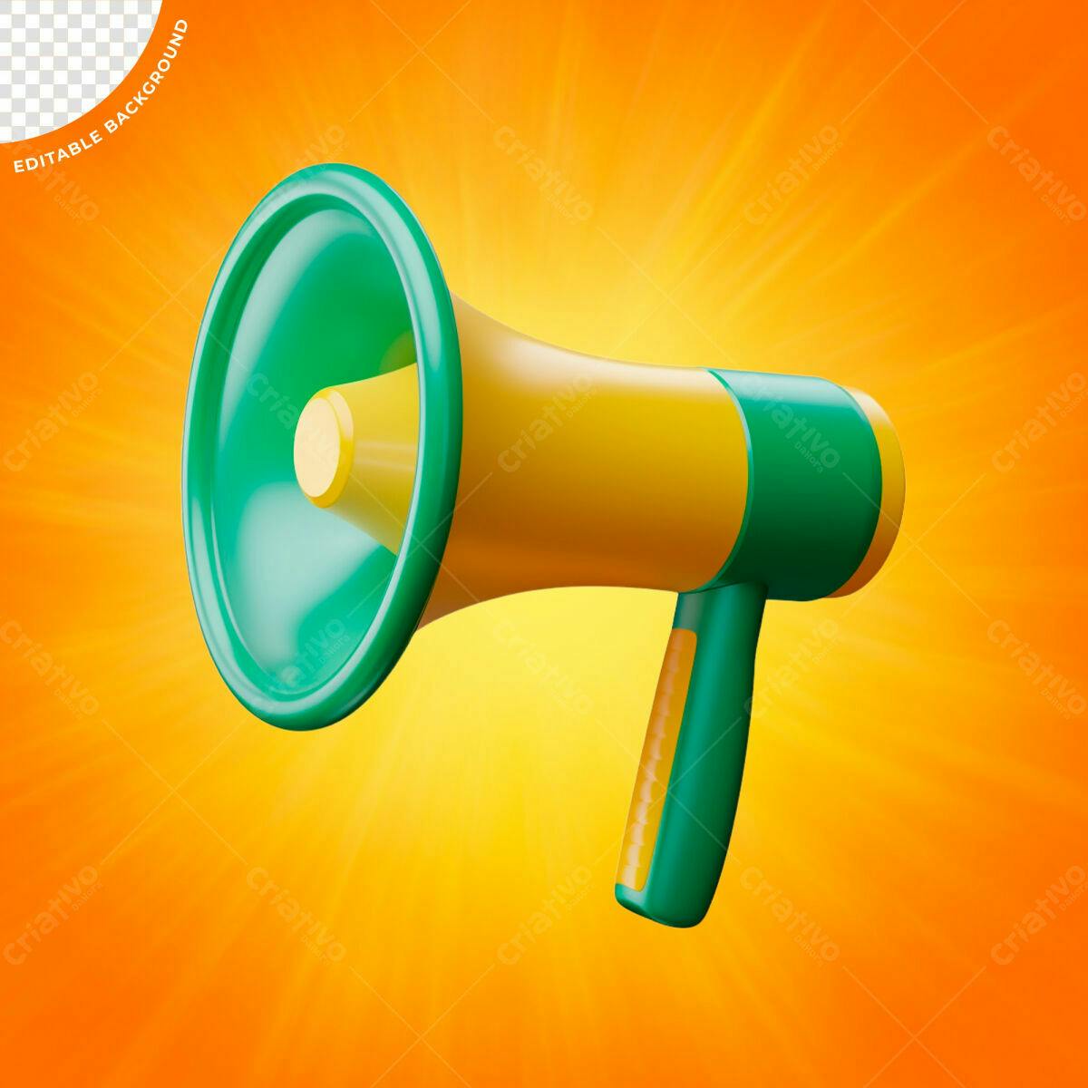 Megafone Amarelo e Verde PSD Editável