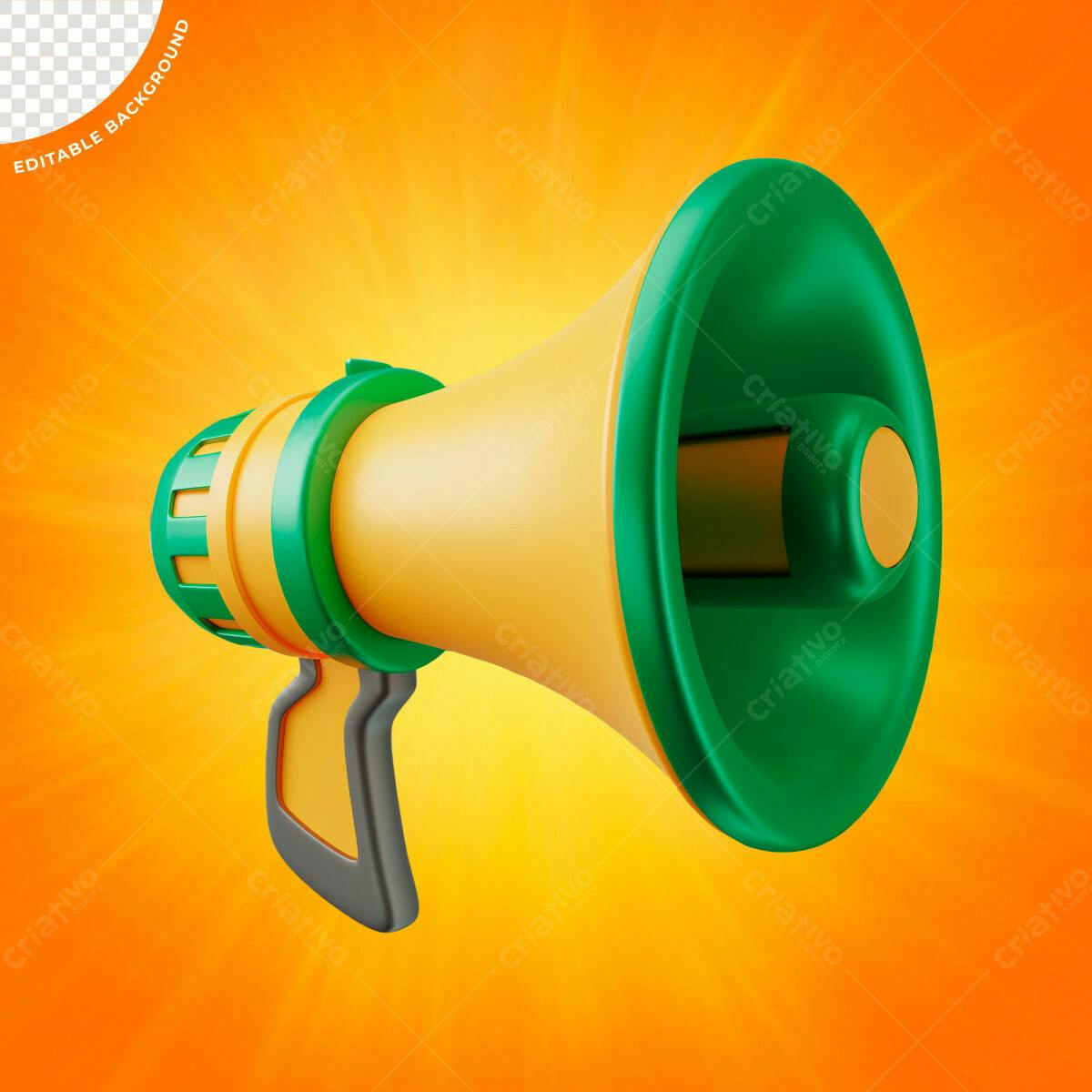 Megafone Cartoon Amarelo e Verde PSD Editável