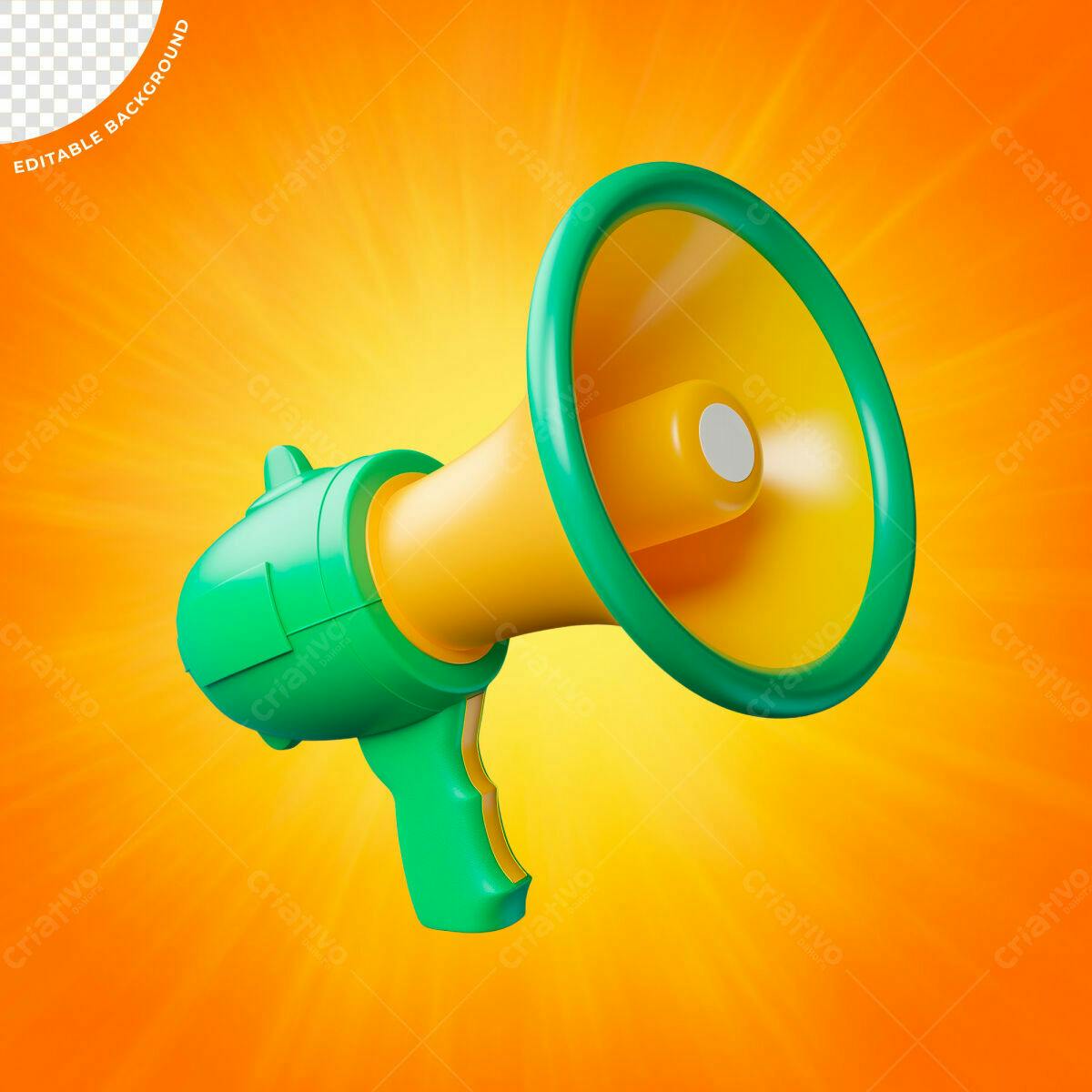 Megafone Amarelo e Verde PSD Editável
