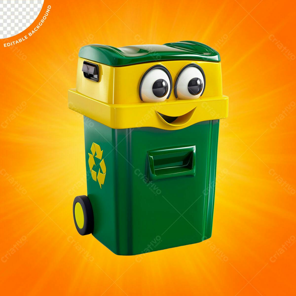 Mascote Lixeira Reciclagem PSD Editável